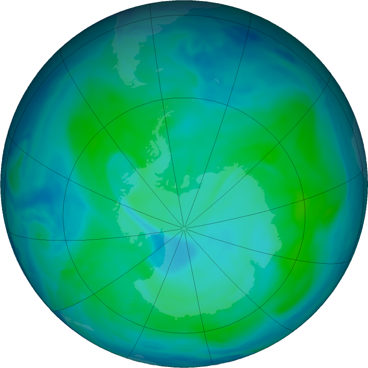 Antarctic ozone map for 08 January 2021